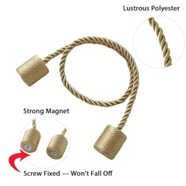 2 Pack Gold Magnetic Curtain Tiebacks – Strong Hold, Tangle-Free Rope Design, Decorative & Easy-to-Use Drapery Holders for All Curtain Styles