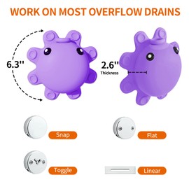 Bathtub Overflow Drain Cover Adds 3 Inches Water Depth for Baby Bath, Safety Overflow Hole, Strong Suction Cups, Silicone Seal, No Tools Needed for Deeper, Safer Bath Time (Purple)
