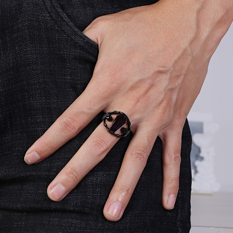 PAMTIER Men's Stainless Steel Skull Ring Gothic Vampire Skeleton Bloody