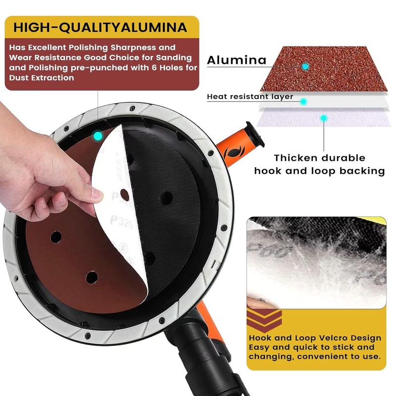 STEBRUAM 225mm Sanding Discs 30Pcs 6 Hole Hook & Loop