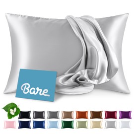 Bare Home 100% Mulberry Silk Pillowcase for Hair and Skin - Ultra Premium 6A Grade 19 Momme Silk Pillow Case - Hidden Zipper - Breathable Cooling Pillow Cover (Standard, Silver)