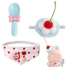 3-Piece Doll Clothes Set, Cute Blue White Clothing for Plush Doll Cherry Bib Tomato Hat and Spoon Outfit Accessories for 5.9in/6.7in Dolls (Only Outfit)