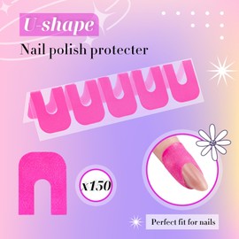 150 Pcs U Shape Nail Polish Protector Peel Off Tape, Pink