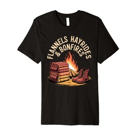 Flannels Hayrides Bonfires Fall Rustic Adventure Premium T-Shirt