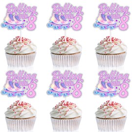 18pcs 8th Birthday Happy Hip Hop Cupcake Topper Set Roller Skate Skate Theme Ice Skating Rink Decoration, Roller Skate Party, Boy and Girl Birthday Party Decoration, Birthday Gift for Kid.
