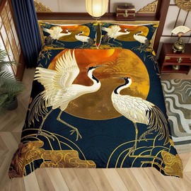 Castle Fairy Crane - Juego de funda de edredón individual, juego de 2 piezas para niños, adolescentes y adultos, decoración de habitación de animales, plantas de animales, funda de edredón estilo