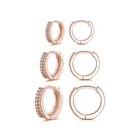 wynn's Silver Hoop Earrings for Women, 925 Sterling Silver Hoop Earrings with Cubic Zirconia, Small Sleeper Huggie Hinged Hoops Earrings for Ladies Girls, Hypoallergenic Rose Gold Hoop Earrings Se