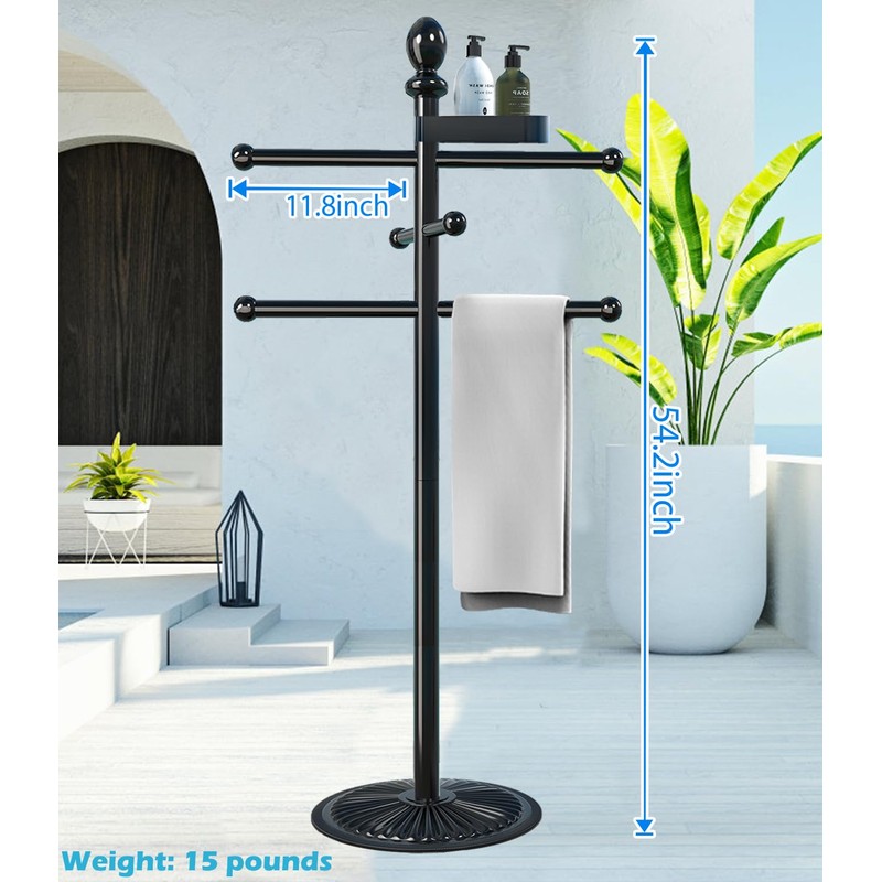 Pool Towel Rack Outdoor, 6 Bars with Top Tray Metal