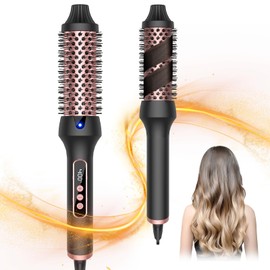 Thermal Brush，1.5 inch Heated Round Brush for Blowout Look，Double Voltage，Negative Ion Technology, Hot Hair Curling Brush with 9 Temperature Settings for All Hair Types