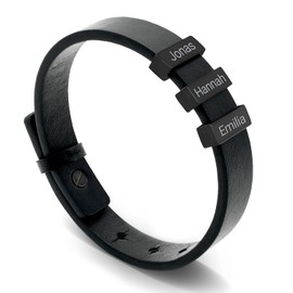 TMT personalisiertes Armband mit Namen (1-6) | schwarz braun Lederarmband Herren mit Gravur | Perfektes Geschenk für Papa Opa, Vatertagsgeschenk personalisiert und Papa Geschenk Geburtstag