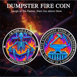 CHURYUML Emotional Dumpster Fire Coin Hilarious Everything is Fine Novelty Medallion Inspirational Funny Office Gifts Staff Appreciation Gifts Going Away Gift for Coworker Humorous Office Decor