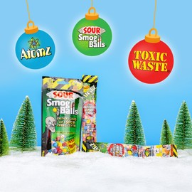 TOXIC WASTE - Sour Smog Balls - Crunchy & Chewy Sour Balls - Lime, Cherry, Strawberry, Lemon, Blue Raspberry, & Grape Flavors - 4 oz. Coin Banks - 3-Pack