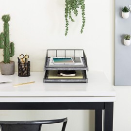 MyGif Stackable Document Trays - Vintage Gray and Black Metal Office Desk File Folder and Paper Organizer Tray, Set of 2