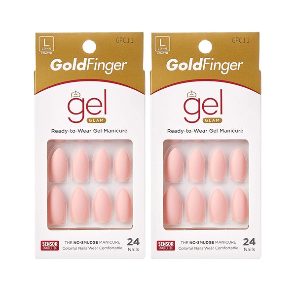 Kiss Gold Finger Gel Glam 24 Nails GFC11 PINK (2 Pack)