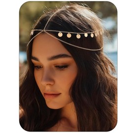 Catery Gold Head Chain Indian Head Jewelry Sequins Gypsy Headpiece for Women