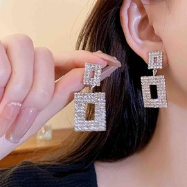 Yheakne Boho Crystal Square Earrings Gold Square Drop Earrings Vintage Cz Square Stud Earrings Double Square Geometric Earrings Jewelry for Women and Girls