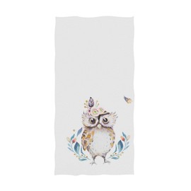 Naanle Bohemian Cute Cartoon Owl Forest Pattern Soft Absorbent Large Hand Towels Multipurpose for Bathroom, Hotel, Gym and Spa (16" x 30",White)