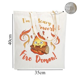 WZJHCL Calcifer Scary & Powerful Fire Demon Tote Bag Calcifer Lover Gift Fire Demon Tote Shopping Bag Anime Inspired Handbag, Demon Tote, Large
