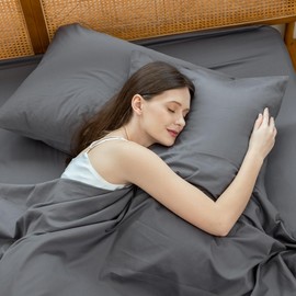 Cosybay Gray Cotton Sheet Set - Sateen Weave 4 Piece 600 Thread Count Bedding Set with Cooling Effect, Extra Soft - Deep Pocket Up to 16 Inch - Wrinkle, Fade, Stain Resistant