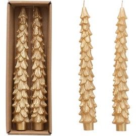 Creative Co-Op - Velas cónicas sin aroma en forma de árbol, color dorado, en caja de 2
