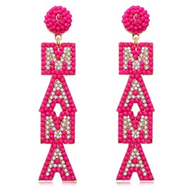 MAMA Earrings Cute MAMA Letter Beaded Dangling Earrings Hypoallergenic Long Statement Rhinestone Dangle Earrings Jewelry Fun Mother’s Day Gift for Mom Grandmother