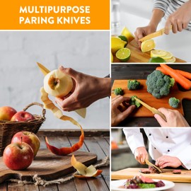 Gold Paring Knife with Sheath, Set of 3 PCS Kitchen knives, Fruit and Vegetable Small Knife Set, Sharp Kitchen Knifes, 3.5 inch Stainless Steel Knife for Home Kitchen Camping