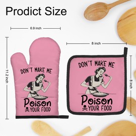 DYJYBMY Don't Make Me Poison Your Food Funny Oven Mitts and Pot Holder Set, Humor Housewarming Gifts for Friend Chef, Hostess Gifts for Mom Sister BFF, Sarcastic Vintage Lady Oven Mitts for Women