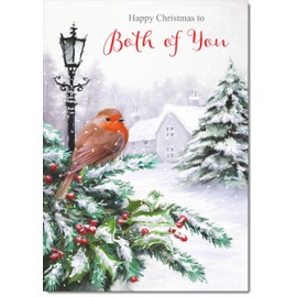 doodlecards To Both of You Christmas Card Robin by Lamp Medium Size Christmas Card for To Both of You with Plain Envelope