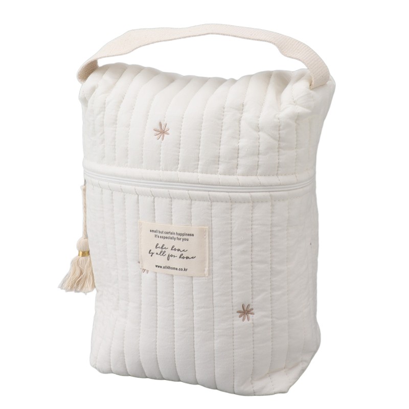 Cute Quilting Embroidered Pattern Diapers Bag Cotton Baby Stroller Zipper