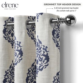 Elrene Home Fashions Navara Medallion Room-Darkening Window Curtain, Single Panel, 52" x 84" (1 Panel), Navy