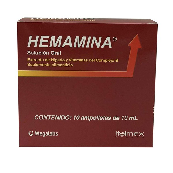 Hemamina Oral, Suplemento Alimenticio, caja con 10 ampolletas de 10