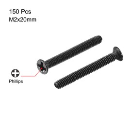 sourcing map Pack of 150 Phillips Flat Head Screws M2 x 20 mm Fastener Black for Laptop PC TV Fan Audio Switch