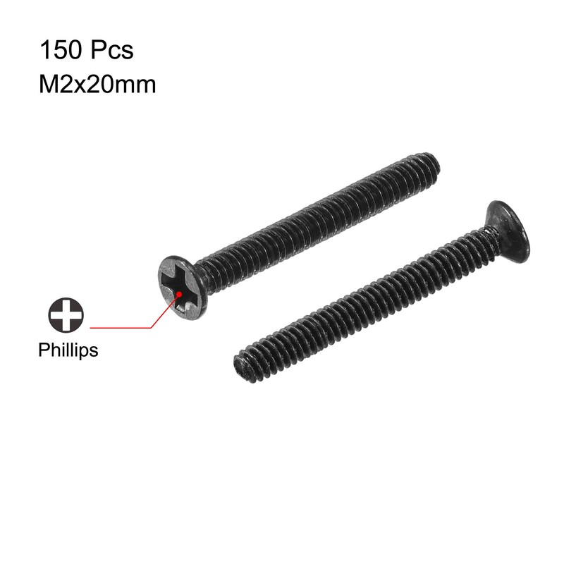 sourcing map Pack of 150 Phillips Flat Head Screws M2