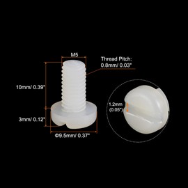 uxcell Nylon Machine Screws, M5x10mm Slotted Pan Head Fasteners Bolts for Electronics, Communications, Equipment, 50Pcs