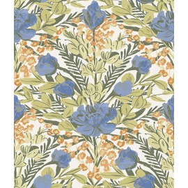 By Dylan M Bright Multi Moody June Blooms Peel and Stick Wallpaper, Blue