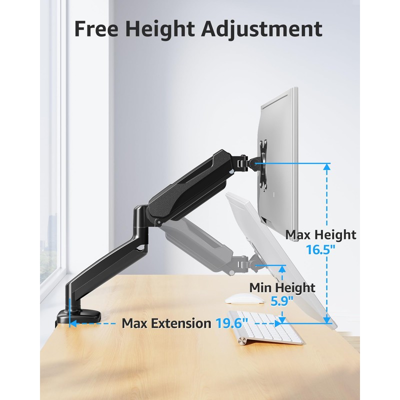 MOUNTUP Single Monitor Desk Mount, Adjustable Gas Spring Monitor Arm