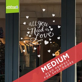 All You Need is Love Large Static Cling Window Sticker for Valentine's Day with 14 Additional Heart Clings Shop Window Display