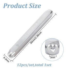 BENECREAT 12pcs 3mm Metal Stamp Punch Set, Heart Star Pattern Design Carving Embossing Stamp for Metal Jewelry, Leather and Wood Printing