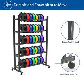 3D Printer Filament Storage Rack, 5-Tier Rollling Filament Spool Holder Racks with Wheels, Heavy Duty Metal Shelf for 3D Printing Business,Office, Studio, Workshop