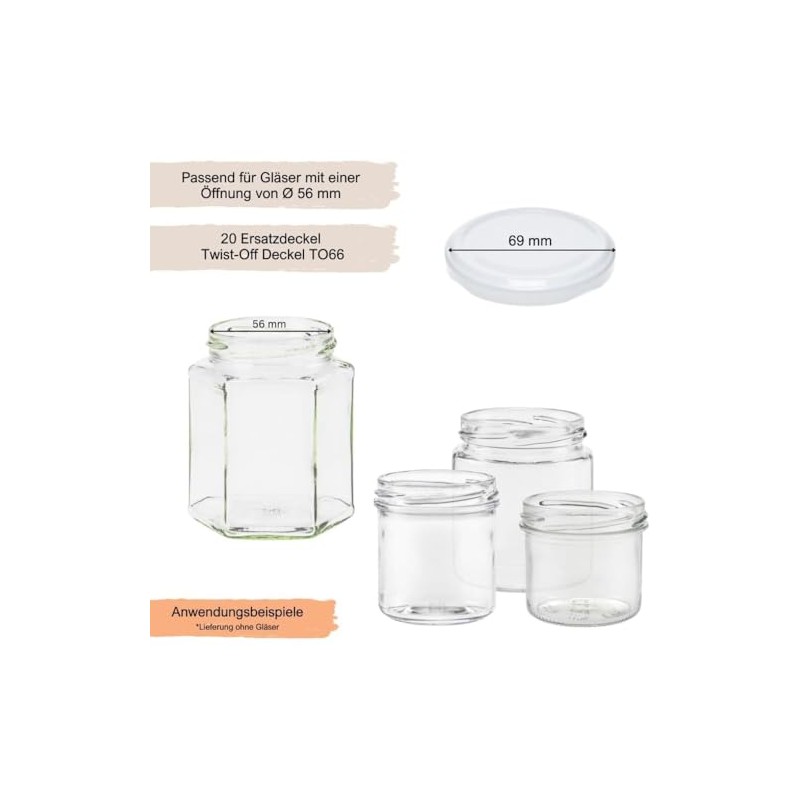 mikken 20 Lids, TO 66/6.9 cm for Jam Jars, Twist-Off