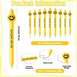 Fuutreo 35 Pcs Yellow Pens You are Awesome Gifts Employee Appreciation Gifts Smile Face Novelty Pens Inspirational Teacher Appreciation Gifts