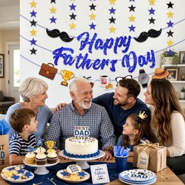 4PCS Pre-Strung Happy Fathers Day Banner, Father’s Day Decorations Include Glitter Banner Happy Fathers Day Sign Star Garland for Dad Home Office Mantle Wall Classroom Hanging Decorations