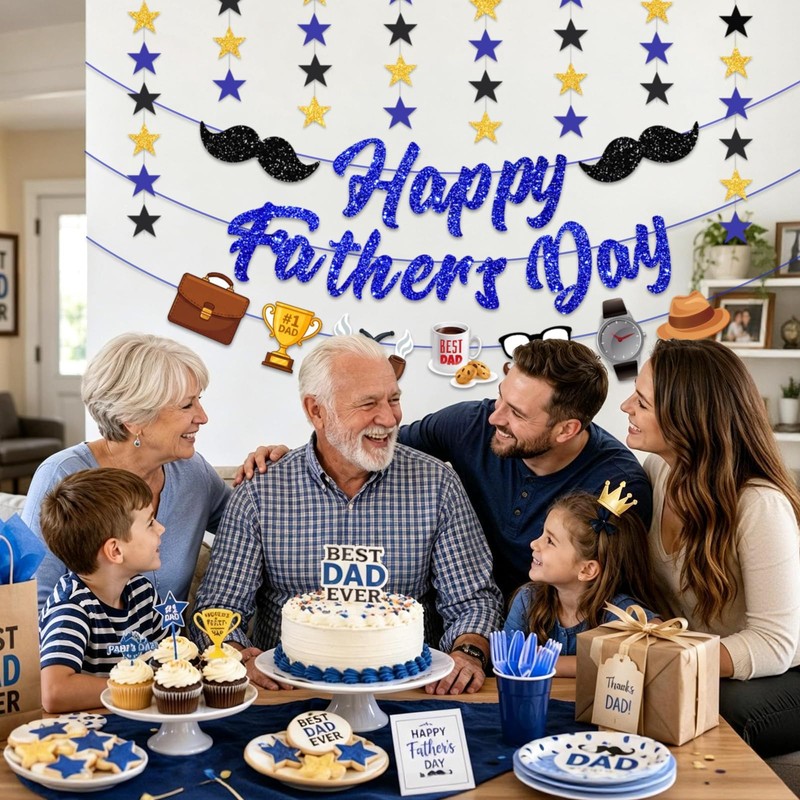 4PCS Pre-Strung Happy Fathers Day Banner, Father’s Day Decorations Include