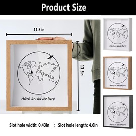 Sowoxdme Adventure Travel Shadow Box with Slot, 12 In Adventure Archive Box with Slot, Large Shadow Boxes Display Cases for Memories, Shadowbox Picture Frame for Wedding, Tickets (log colour)