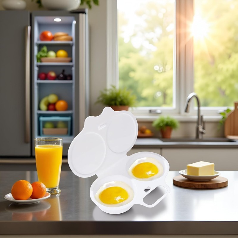 White Egg Poacher, 2 Cavity Nonstick Poached Egg Maker With