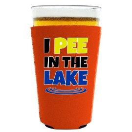 Coolie Junction I Pee In The Lake Pint Glass Coolie; Neoprene, Collapsible - 2 Pack, Orange