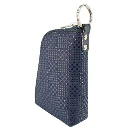 Indenya 4707-04-167 Key Case D Deer Leather Navy Blue Base x Black Lacquer Change Checkered Petite, navy/black