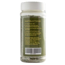 Dairy Free Ranch Mix by Farrell Specialty Foods – Dairy, Egg, Soy, Nut, Sugar, Sodium / & Salt Free – Delicious Salad Dressing, Vegetable Dip & Seasoning. (Vegan, No Sodium. 5.5 oz jar (156 g))