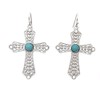 Simulated Turquoise Blue Stone Rhinestone Silver Tone Cross Dangle Drop