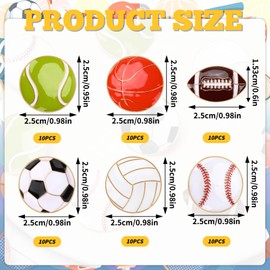 SANNIX 60Pcs Sports Ball Lapel Pins, Bulk Baseball Basketball Soccer Football Volleyball Tennis Enamel Pins Sports Brooches for Backpacks Clothes Bags Hats Accessories